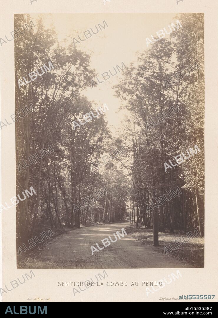 Bois de Vincennes, Rousset, Ildefonse, Sentier de la combe au pendu, Looppad in the Bois de Vincennes, photograph, photo, page, photos, photographically illustrated books, height 175 mm, width 129 mm, photographer, 1861 - 1866, photographic paper, photo paper, albumen print, albumine print.