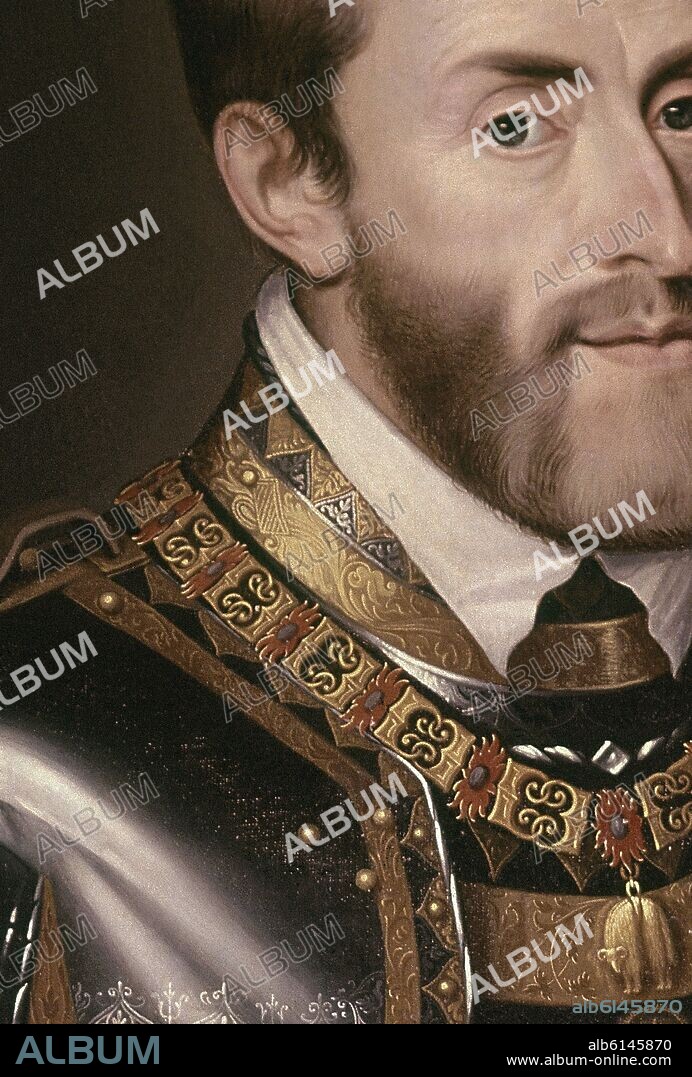 JUAN PANTOJA DE LA CRUZ. CARLOS V DETALLE DE LA CARA- PINTURA RENACENTISTA ESPAÑOLA - SIGLO XVI - OLEO SOBRE LIENZO - 117 X 159 CMS.