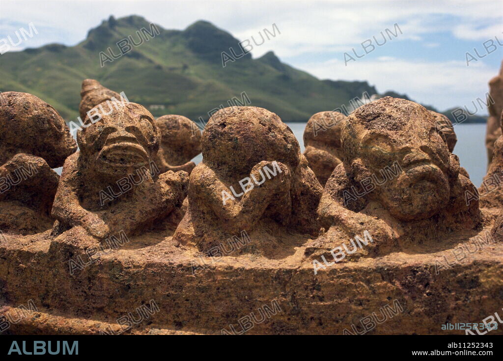 Carvings at Tiki Park, Taiohae, on Nuku Hiva, in the Marquesas Islands, French Polynesia, Pacific.