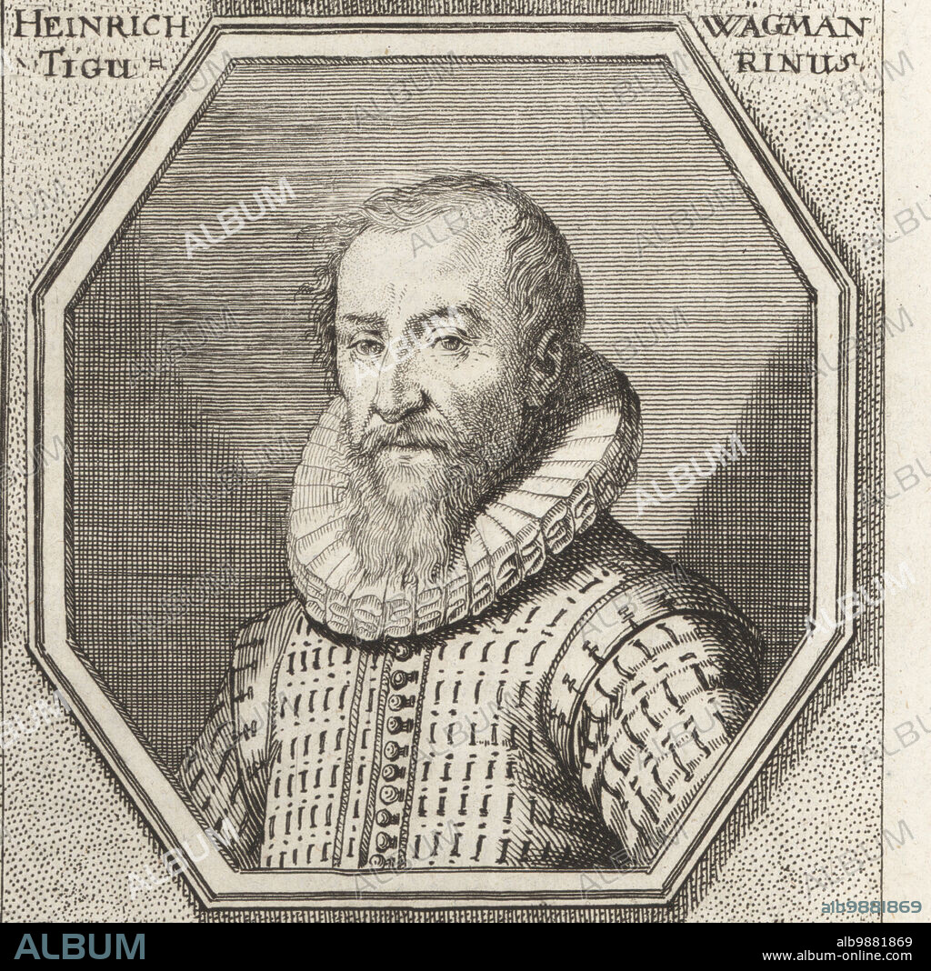 Hans Heinrich Wagmann, Swiss painter and stained glass artist, draftsman and illuminator from Zurich, 1557-c.1628. Heinrich Wagman Tigurinus. Copperplate engraving after an illustration by Joachim von Sandrart from his LAcademia Todesca, della Architectura, Scultura & Pittura, oder Teutsche Academie, der Edlen Bau- Bild- und Mahlerey-Kunste, German Academy of Architecture, Sculpture and Painting, Jacob von Sandrart, Nuremberg, 1675.