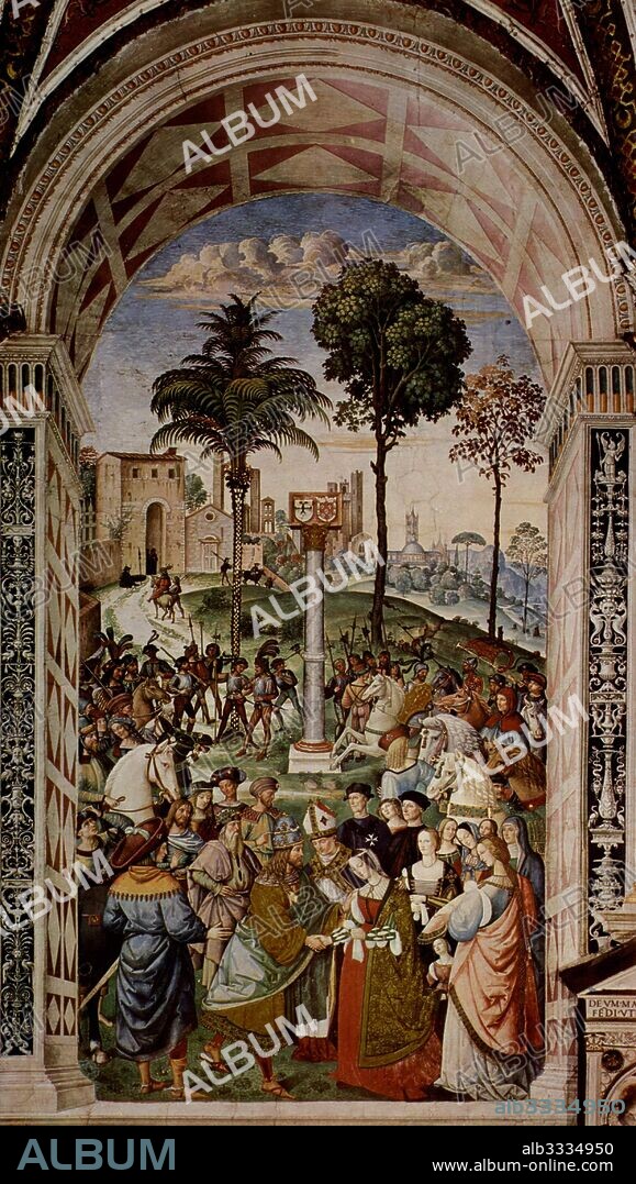 PINTURICCHIO. Piccolomini presents the bride Eleanor of Portugal to Frederick III (Frescos on the life and deeds of Enea Silvio Piccolomini).