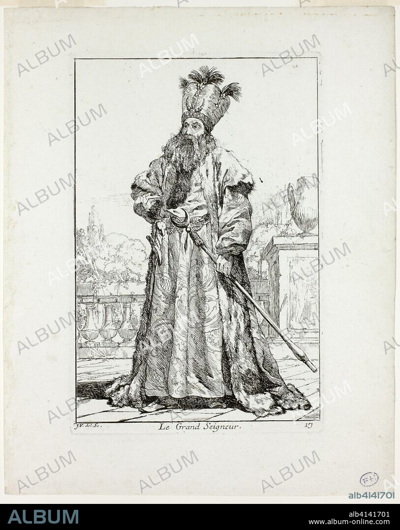 JOSEPH MARIE VIEN I. Le Grand Seigneur, plate seventeen from Caravanne du Sultan à la Mecque. Joseph Marie Vien; French, 1716-1809. Date: 1748. Dimensions: 196 × 131 mm (image); 205 × 135 mm (plate); 263 × 211 mm (sheet). Etching on ivory laid paper. Origin: France.