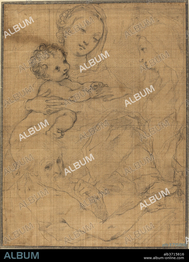 FRANCESCO VANNI. Mystic Marriage of Saint Catherine with Saint Jerome. Dimensions: overall (approximate): 28.7 x 21.4 cm (11 5/16 x 8 7/16 in.). Medium: black chalk on light brown paper squared in brown ink.