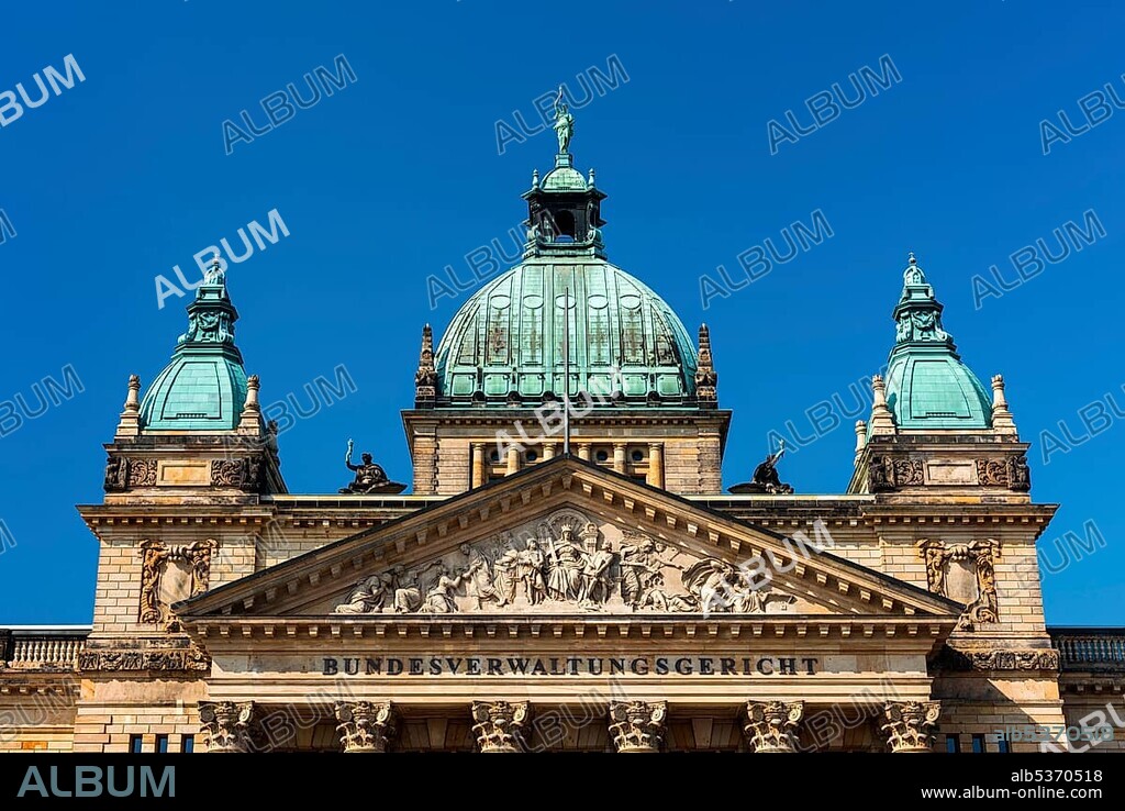 Federal Administrative Court, lettering on gable, former imperial court, Leipzig, Saxony, Germany, Europe.