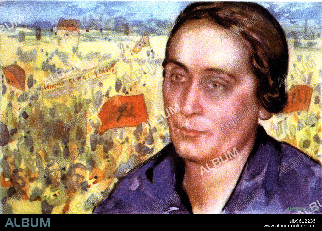 Spanish Civil War (1936 - 1939), poster showing Dolores Ibarruri 'La Pasionaria', parliamentary and figure of the Revolution, 1937.