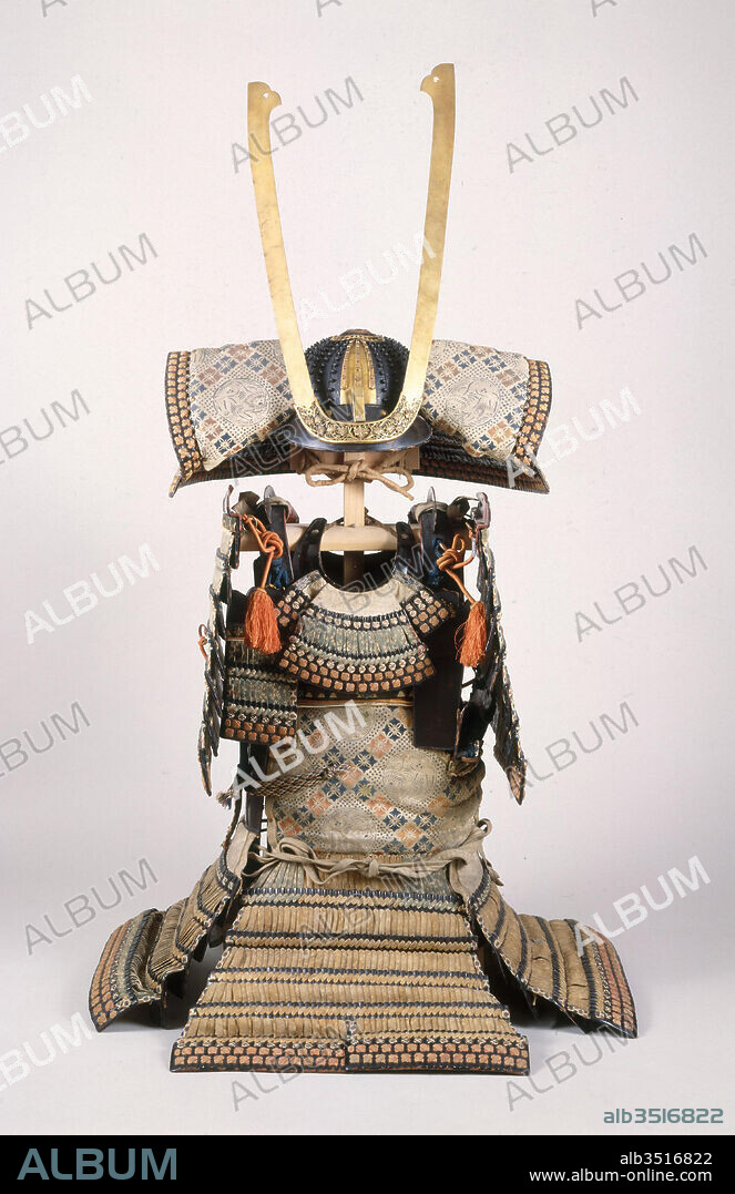 Armor (Yoroi), early 14th–early 15th century, Japanese, Iron, leather, lacquer, silk, gilt copper, H. 27 1/2 in. (69.9 cm); W. 17 in. (43.2 cm), Armor for Man, This armor was donated to the Kurama Temple, near Kyoto, by one of the Ashikaga shoguns. During the late Edo period, it passed into the possession of Sakai, daimyo (lord) of Wakasa, then military governor of Kyoto.