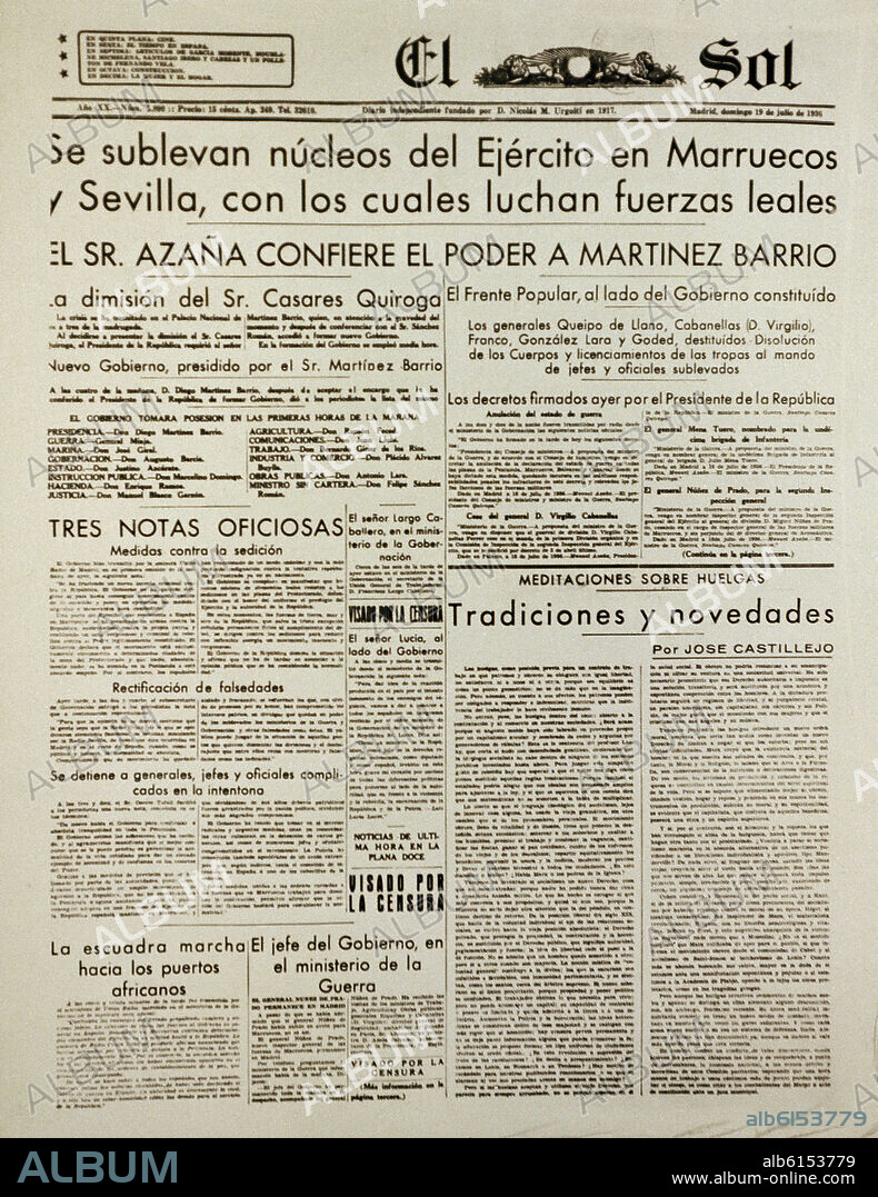 PERIODICO EL SOL 19/7/1936.