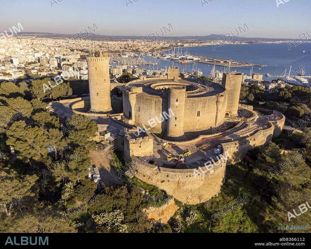Bellver castle and the city of Palma in the background, Mallorca, Balearic Islands, Spain.