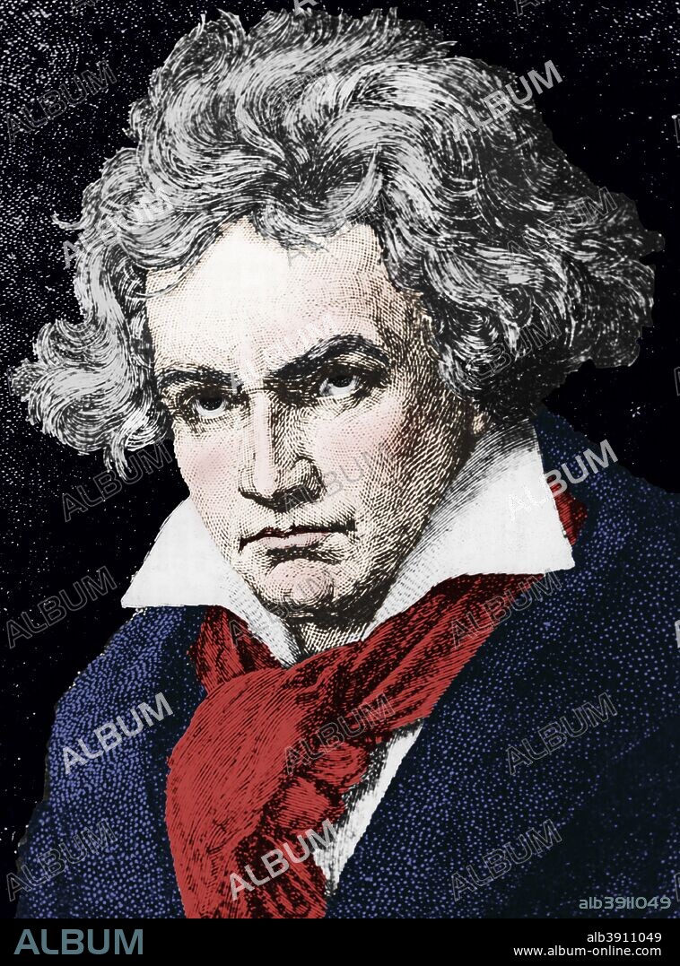 Ludwig van Beethoven (1770-1827), German composer and pianist, 19th century. (Colorised black and white print).