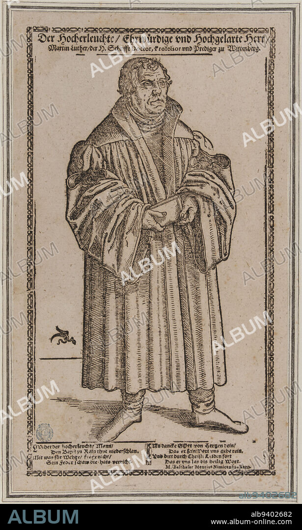 Martin Luther (Bartsch 148), Cranach, Lucas (1472-1553), Engraver, 1st quarter of the 16th century, Print, Graphic arts, Original print, Dimensions - Work: Height: 31.5 cm, Width: 18.8 cm.