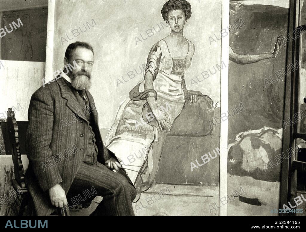 GERTRUD DÜBI-MÜLLER. Ferdinand Hodler before the portrait of Gertrud Müller.