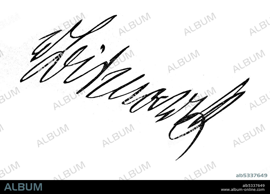 Signature, handwriting of von Bismarck  /  Unterschrift, Handschrift von Fürst von Bismarck, Historisch, historical, digital improved reproduction of an original from the 19th century / digitale Reproduktion einer Originalvorlage aus dem 19. Jahrhundert,.
