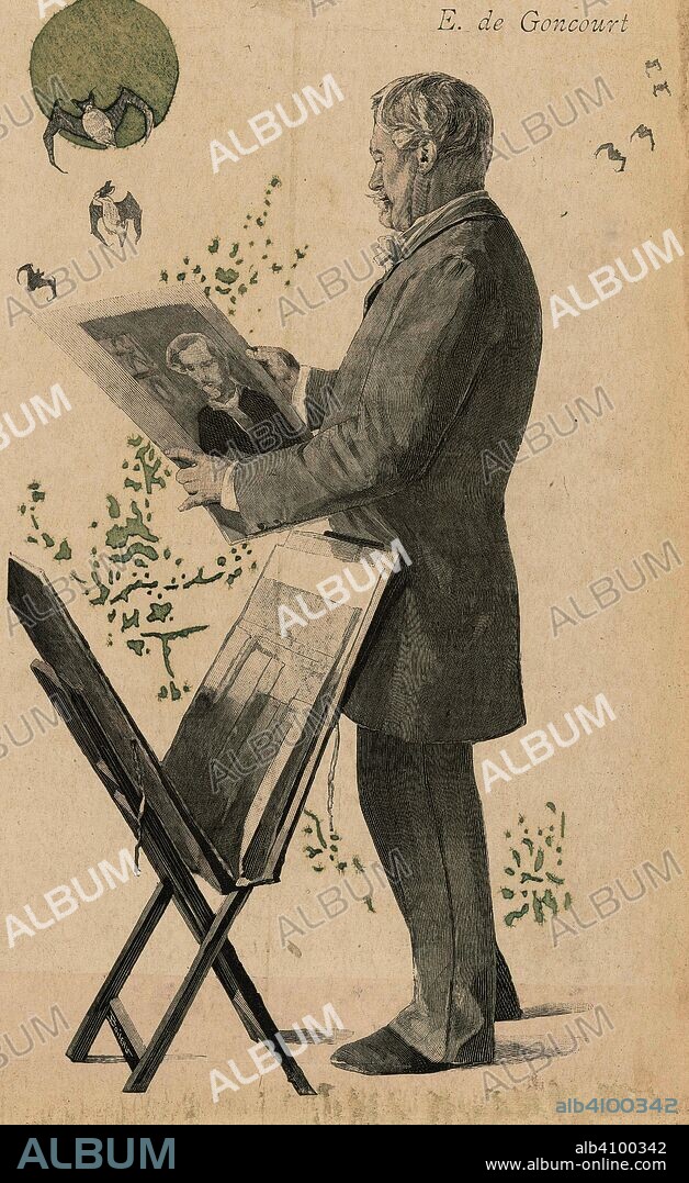 JEAN BAPTISTE GUTH. Edmond de Goncourt from the journal Revue illustrée (December 1887 - June 1888). Dimensions: 29.8 cm x 19.8 cm, 23.9 cm x 14.6 cm.