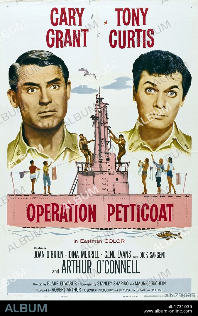Poster de OPERACIÓN PACÍFICO, 1959 (OPERATION PETTICOAT), dirigida por BLAKE EDWARDS. Copyright UNIVERSAL PICTURES.