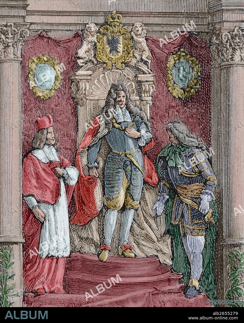 LEOPOLDO I (Viena, 1640-Viena, 1705). Rey de Hungría (1655-1705), archiduque y emperador de Austria (1657-1705) y rey de Bohemia (1658-1705). Hijo de Fernando III y de Maria Ana de Austria. Ganó la primera guerra contra los turcos (1661-1664). "CONMEMORACION DE LA DERROTA DE LOS TURCOS" Grabado coloreado de la "Ilustración Ibérica" (1888) .