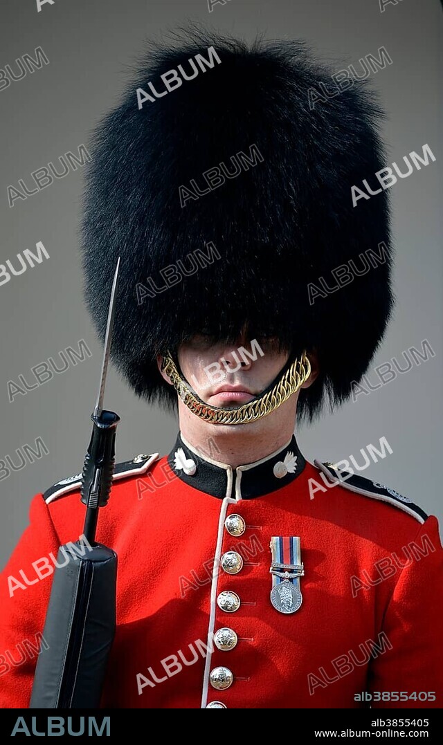 Queen's Guard, Royal Guard with bearskin hat, Tower of London, London, England, United Kingdom, Europe.