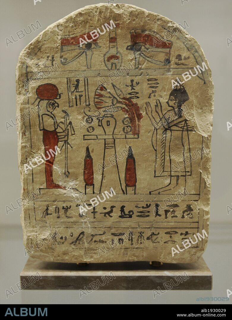 ARTE EGIPCIO. EGIPTO. Estela funeraia de la mujer Hefrer. Probablemente procedende de la Necrópolis de Abydos. Piedra caliza pintada. Dinastia XVI, principios XVII. 600-500 a. C. Período Tardio o Baja Epoca. Museo Carlsberg Glyptotek. Copenhague. Dinamarca. Europa.