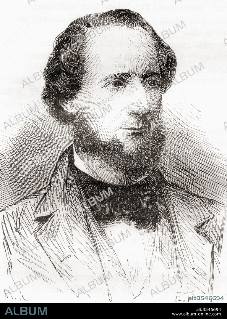 Cyrus West Field, 1819 – 1892. American businessman and financier who, along with other entrepreneurs, created the Atlantic Telegraph Company and laid the first telegraph cable across the Atlantic Ocean in 1858. From Les Merveilles de la Science, published c.1870.