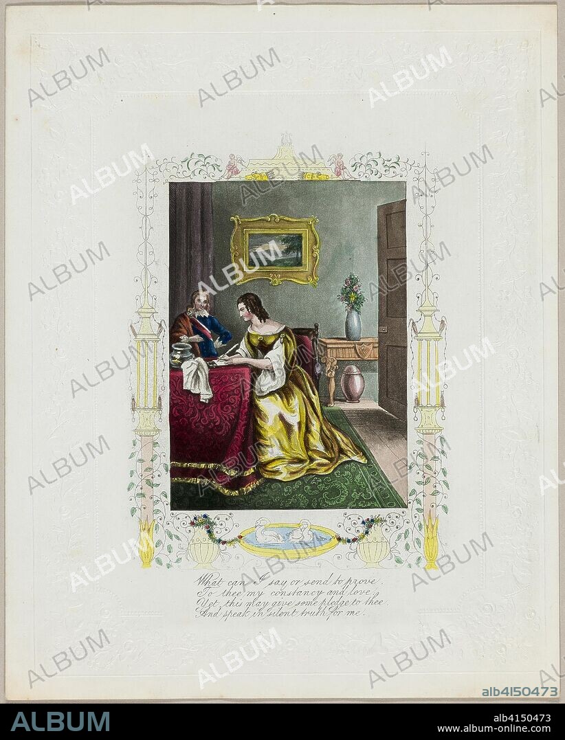 What Can I Say or Send to Prove (valentine). Unknown Artist; English, 19th century. Date: 1835-1845. Dimensions: 257 × 205 mm (folded sheet). Lithograph with hand-coloring on embossed off-white wove paper. Origin: England.