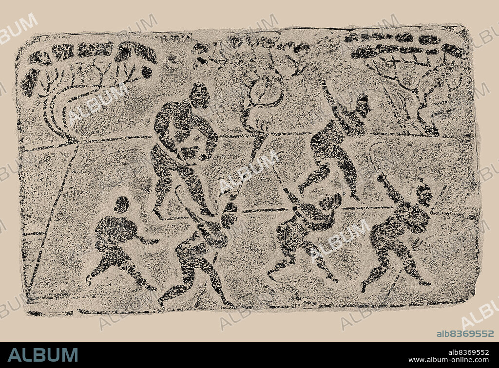 CENTRAL ASIAN ART. The rubbing from the Brick Relief with sowing and harvesting.