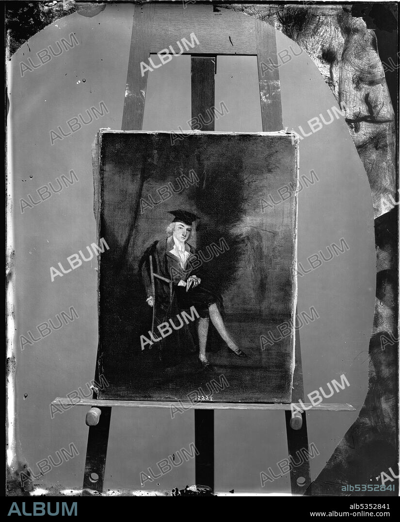UNITED STATES NATIONAL MUSEUM PHOTOGRAPHIC LABORATORY. Portrait of James Smithson, 1880s. Photograph of an oil on canvas portrait of James Smithson in cap and gown, while a student at Pembroke College, Oxford, painted by James Roberts in 1786.