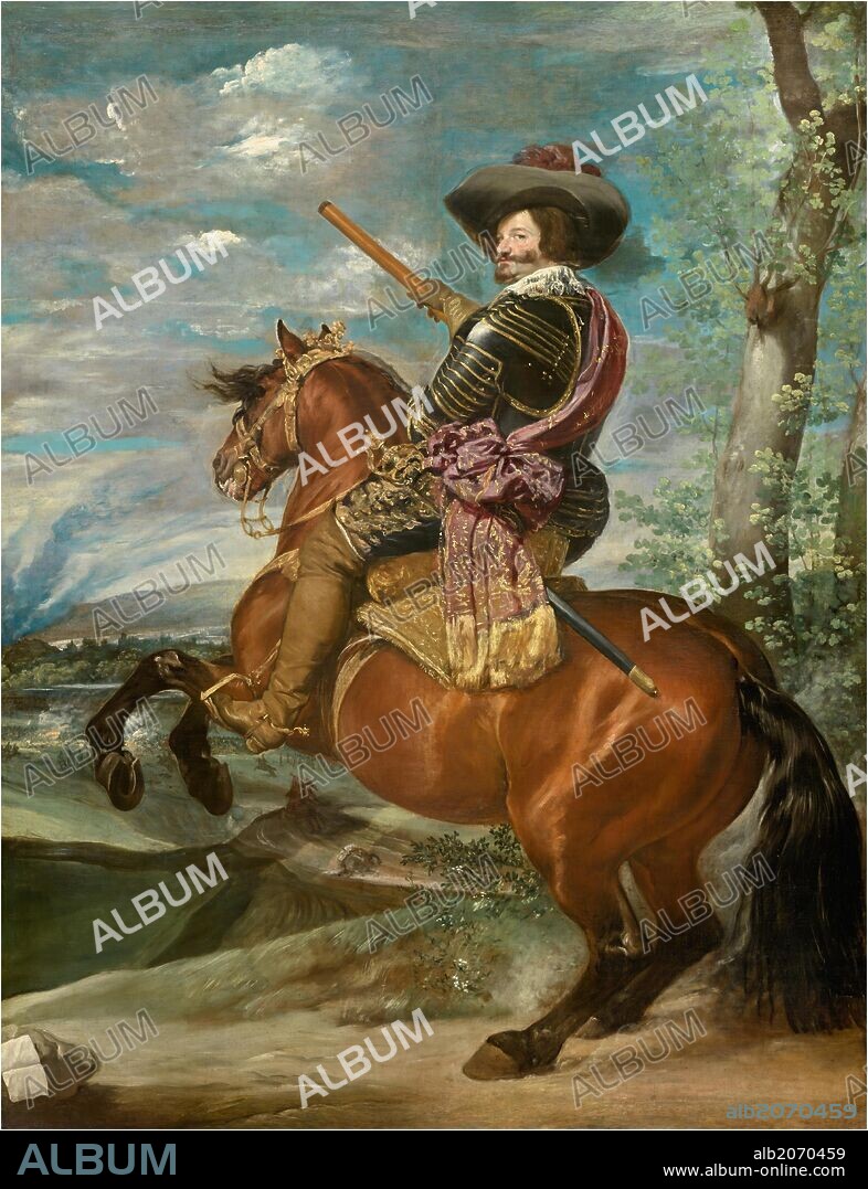 DIEGO VELÁZQUEZ. Diego Rodríguez de Silva y Velázquez / 'Gaspar de Guzmán, conde-duque de Olivares, a caballo', Hacia 1636, Escuela Española, Óleo sobre Lienzo, 313 cm x 239 cm, P01181.