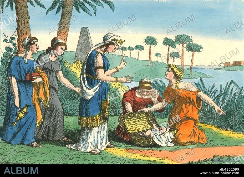 The Discovery of Moses, (19th century?). Biblical scene: the infant Moses is found in the Nile rushes by the Pharaoh's daughter.