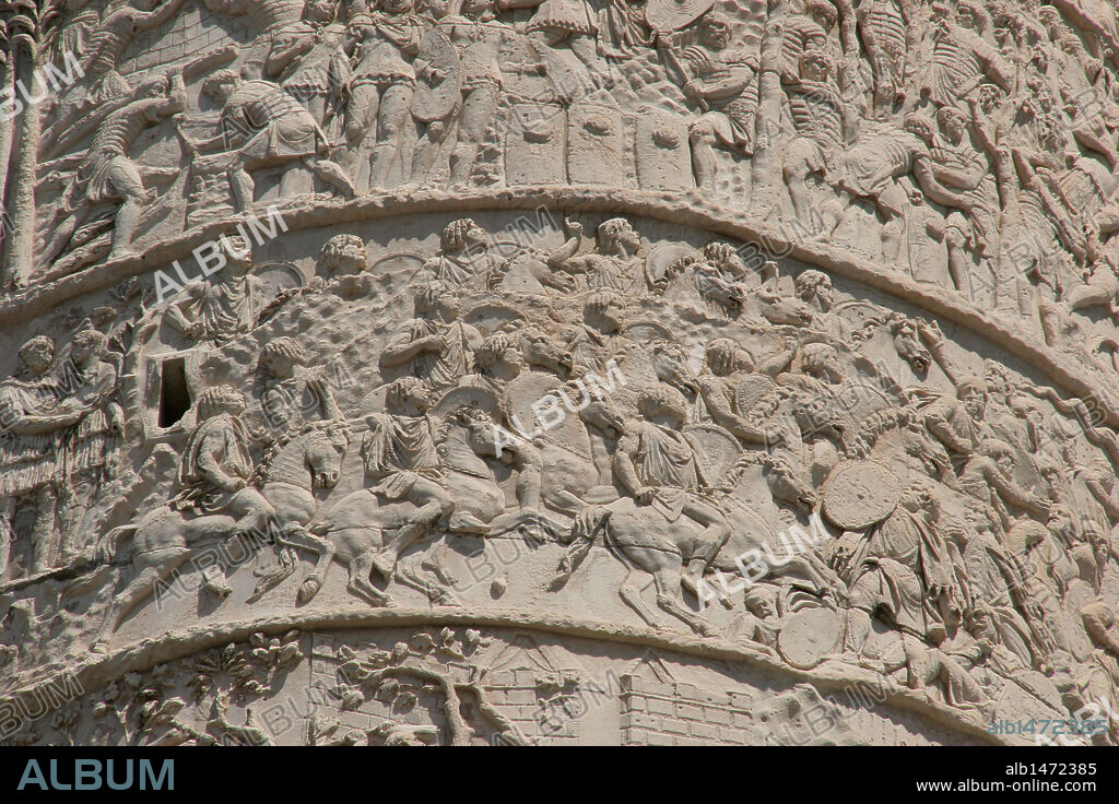 Trajan's Column. Relief depicting scenes of Dacian War (1101-106 A.D.) Forum of Trajan. Rome. Italy.