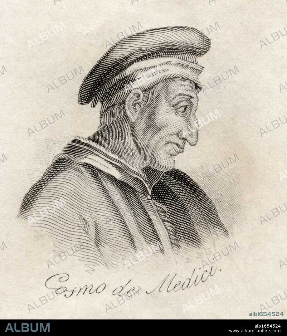 Cosimo de Medici byname Cosimo the Elder Italian Cosimo Il Vecchio Latin byname Pater Patriae Father of His Country 1389-1464 Founder of one of the main lines of the Medici family that ruled Florence from 1434 to 1537 From the book Crabbs Historical Dictionary published 1825.