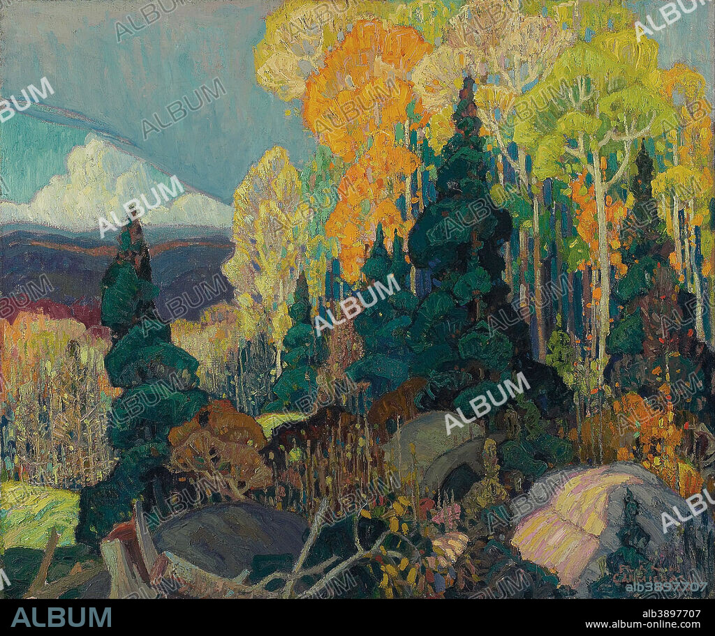 FRANKLIN CARMICHAEL. Autumn Hillside. Date/Period: 1920. Painting. Oil on canvas. Width: 91.4 cm. Height: 76 cm (overall).