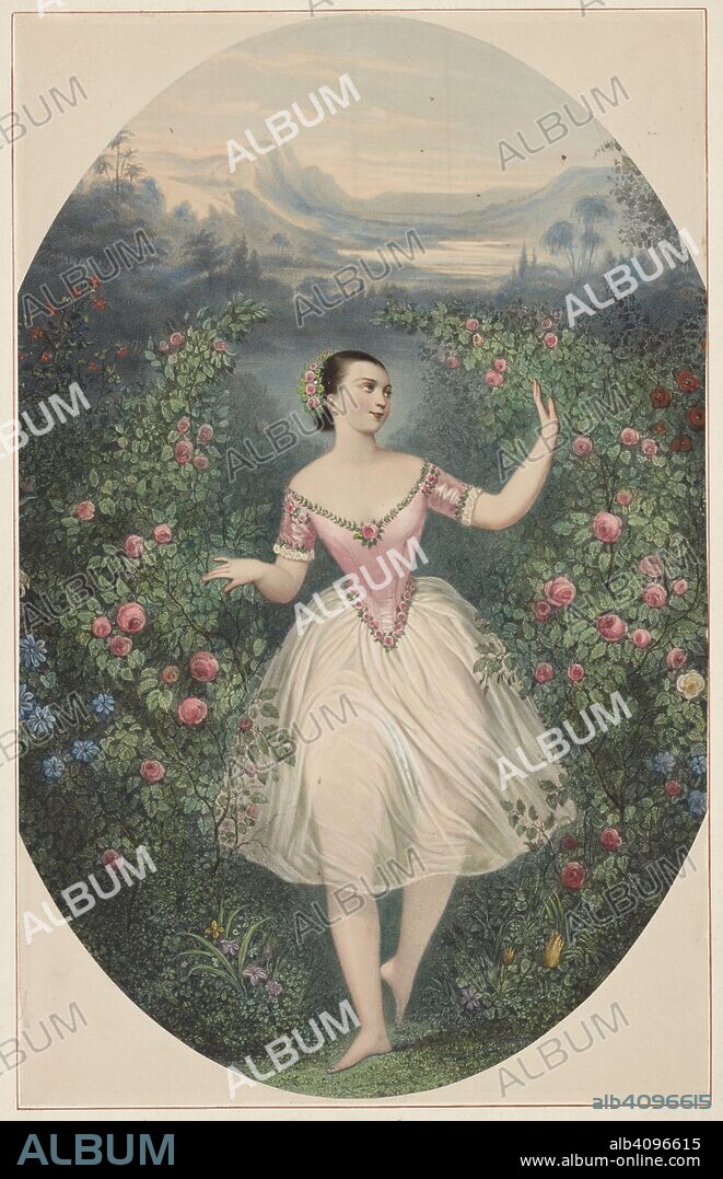 EMILE DESMAISONS. Portrait of the ballerina Marie Taglioni (1804-1884) in ballet Théa ou La Fée aux Fleurs by Cesare Pugni.