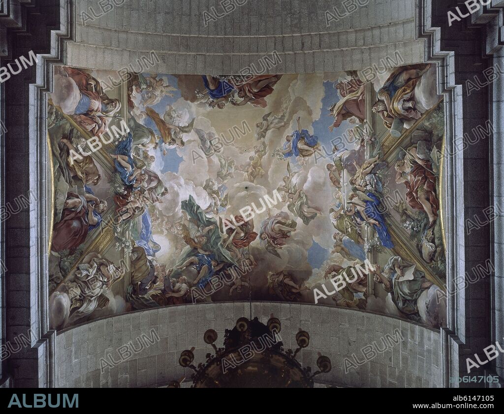 LUCA GIORDANO. FRESCOS-BOVEDA DEL RETABLO MAYOR-FINAL DE LA VIDA DE LA VIRGEN.