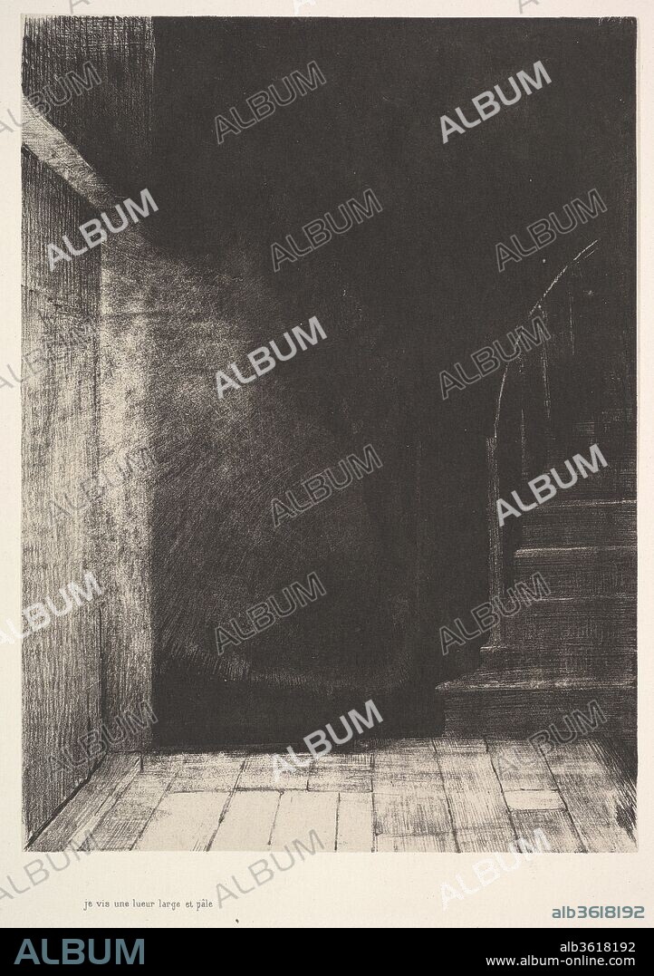I saw a flash of light, large and pale. Artist: Odilon Redon (French, Bordeaux 1840-1916 Paris). Dimensions: sheet: 17 5/8 x 12 1/2 in. (44.8 x 31.8 cm)
image: 9 x 6 5/8 in. (22.9 x 16.9 cm). Date: 1896.