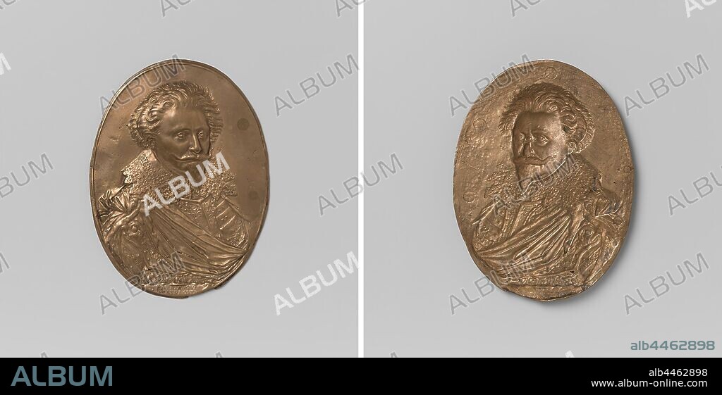 Frederik Hendrik, Prince of Orange-Nassau, one-sided, oval plaque. Front: man's chest facing right above the cartouche with inscription. Reverse: blank, Amsterdam, Frederik Hendrik (Prince of Orange), Johannes Lutma (1584-1669), 1626, bronze (metal), founding, h 13.4 cm × w 10 cm × w 139.95 gr.