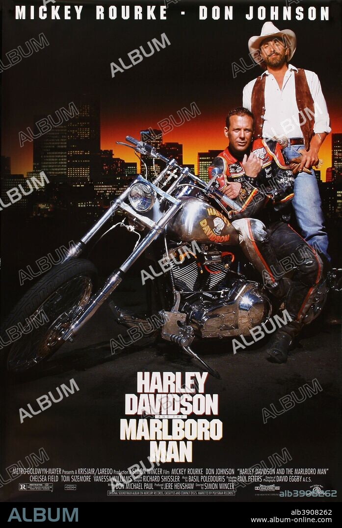 Poster de DOS DUROS SOBRE RUEDAS, 1991 (HARLEY DAVIDSON AND THE MARLBORO MAN), dirigida por SIMON WINCER. Copyright M.G.M.