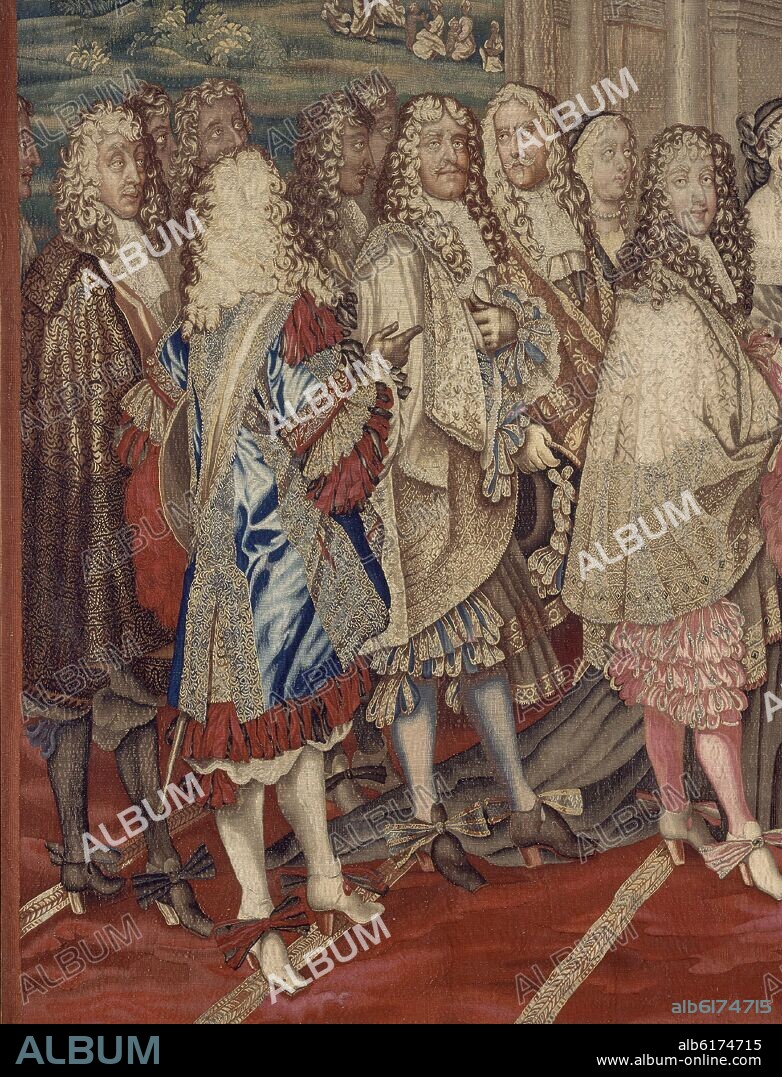 CHARLES LE BRUN (1619-1690). TAPIZ DEL ENCUENTRO DE LUIS XIV Y FELIPE IV EL 7 JUN 1660 - EL MATRIMONIO DE LUIS XIV Y LA INFANTA MARIA TERESA POR LA PAZ DE LOS PIRINEOS - DETALLE.