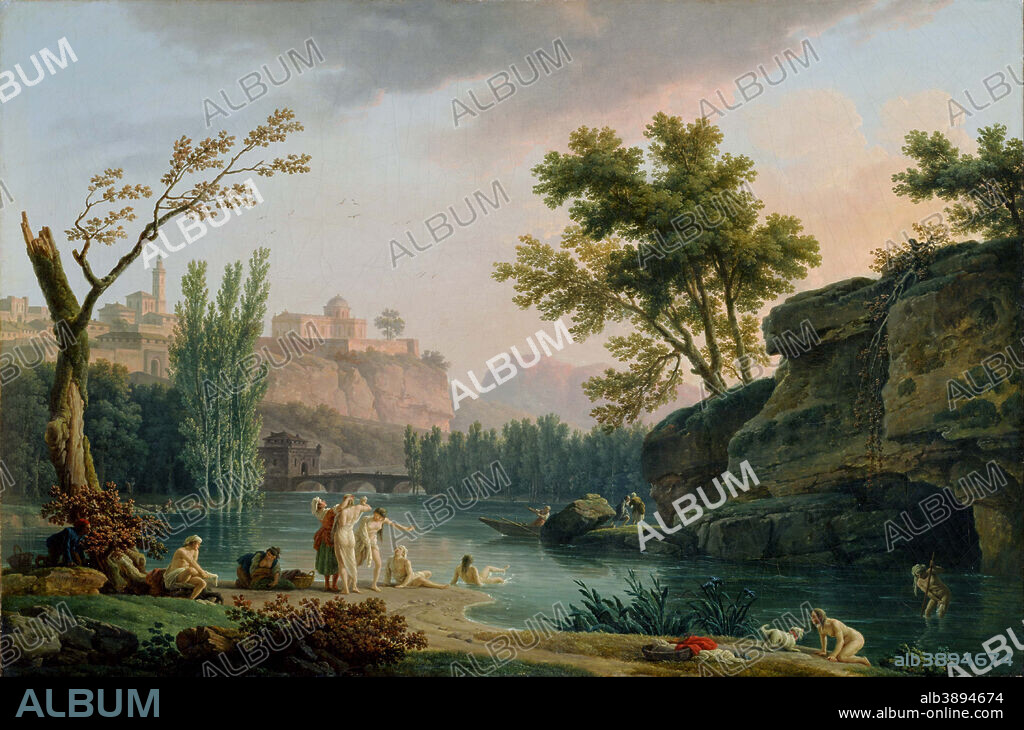 CLAUDE-JOSEPH VERNET. Summer Evening, Landscape in Italy. Date/Period: 1773. Painting. Oil on canvas Oil on canvas. Height: 890 mm (35.03 in); Width: 1,330 mm (52.36 in).