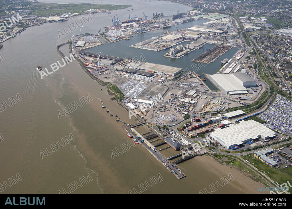 HISTORIC ENGLAND. The Port of Tilbury, London, 2018. The docks opened in 1886 and became part of the Port of London Authority in 1909. It is the principal port in the UK for handling the importation of paper.