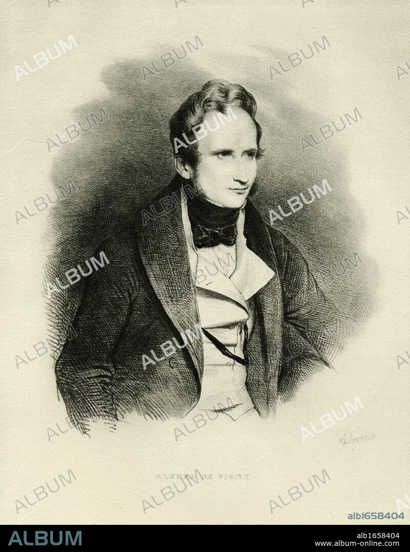 Alfred Victor Comte de Vigny, 1797-1863. French poet, playwright and novelist. Lithograph by A. Deveria.