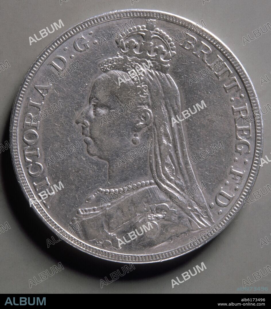 MONEDA-LIBRA/CORONA DE PLATA-1889-ANVERSO(ROSTRO VICTORIA I INGLATERRA)35 mm.