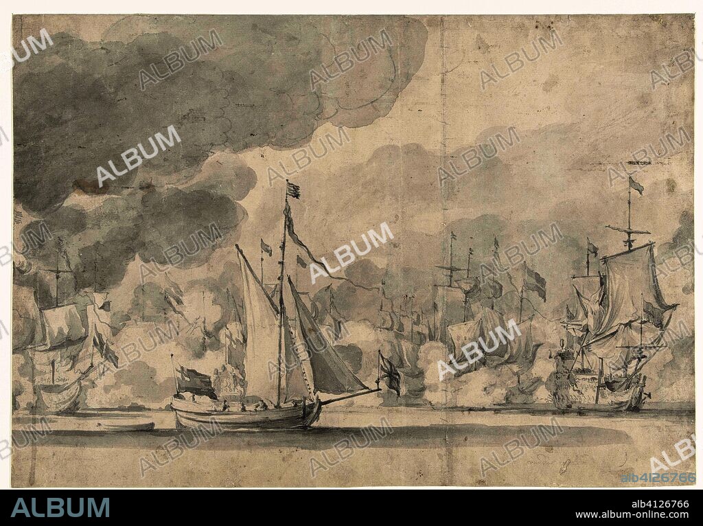 Sea battle at Lowestoft on 13 June 1665. Draughtsman: Willem van de Velde (I). Dating: 1665. Place: Northern Netherlands. Measurements: h 332 mm × w 477 mm.