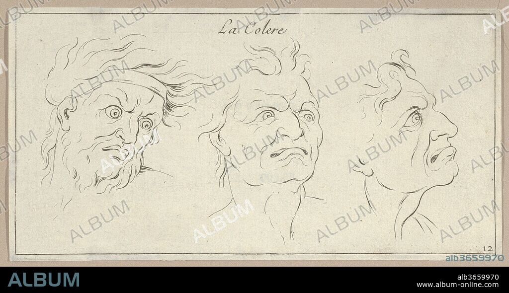 Le Colère (from Caractères des passions, gravés sur les desseins de l'illustre Monsieur le Brun). Artist: After Charles Le Brun (French, Paris 1619-1690 Paris). Dimensions: Sheet: 2 15/16 × 5 13/16 in. (7.5 × 14.8 cm). Etcher: Sébastien Le Clerc, le Jeune (French, Paris 1676-1763 Gobelins). Date: 1695-1720.