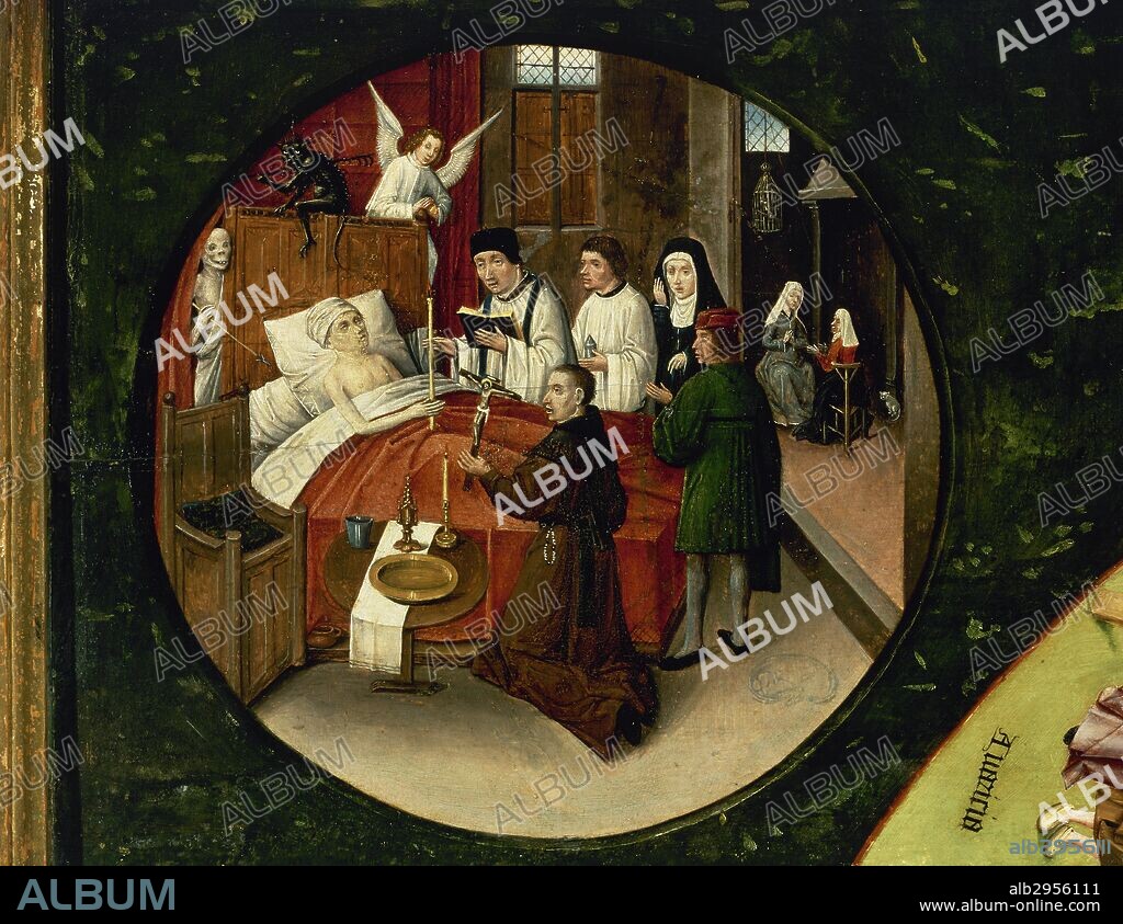 Hieronymus Bosch (c.1450-1516). Dutch painter. Table of the Seven Deadly Sins and The Four Last Things, 1505-1510. Detail of a Death of a sinner (one of The Four Last Things). Prado Museum. Madrid. Spain.