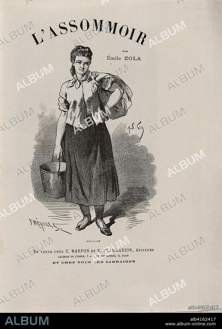 EMILE ZOLA. L'Assommoir. Various artists; written by Émile Zola (French, 1840-1902); published by Marpon and Flammarion (French, established 1875). Date: 1878. Dimensions: 295 × 230 × 55 mm. Book with sixty wood engravings and gillotages in black on ivory laid paper, printed again in black on ivory China paper, tipped in. Origin: France.