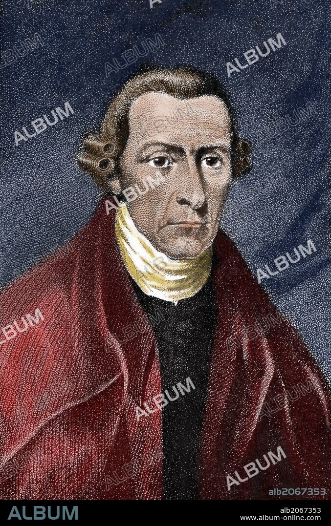 JAMES BARTON LONGACRE (basado en). Patrick Henry (1736-1799) Figura prominente en la Revolución americana, conocido y recordado principalmente por su discurso "Give me liberty or give me death" ("dadme la libertad o dadme la muerte"). Junto a Samuel Adams y Thomas Paine, fue uno de los más influyentes (y radicales) defensores de la Revolución americana y del republicanismo, especialmente en sus denuncias de la corrupción de los oficiales del gobierno y su defensa de los derechos del hombre. Grabado coloreado.