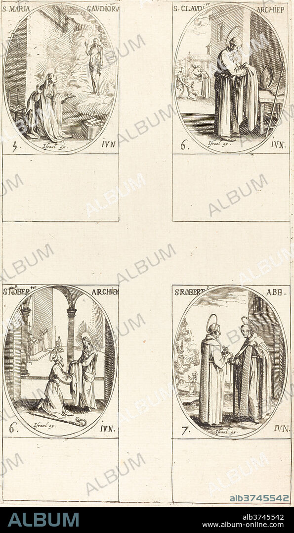 JACQUES CALLOT. St. Maria Gaudioru; St. Cladius;  St. Norbert; St. Robert. Medium: etching.