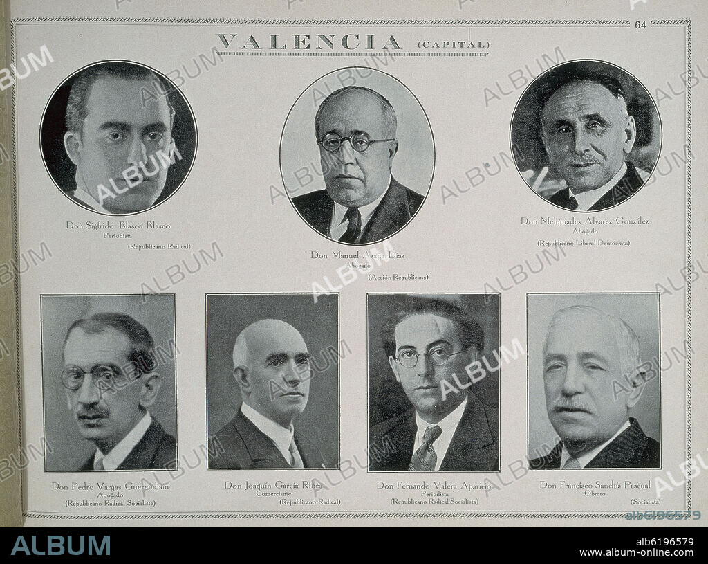 SIGFRIDO BLASCO- PEDRO VARGAS- JOAQUIN GARCIA RIBES- FERNANDO VALERA- FRANCISCO SANCHIS- ALVAREZ GONZALEZ- MANUEL AZAÑA (VALENCIA).