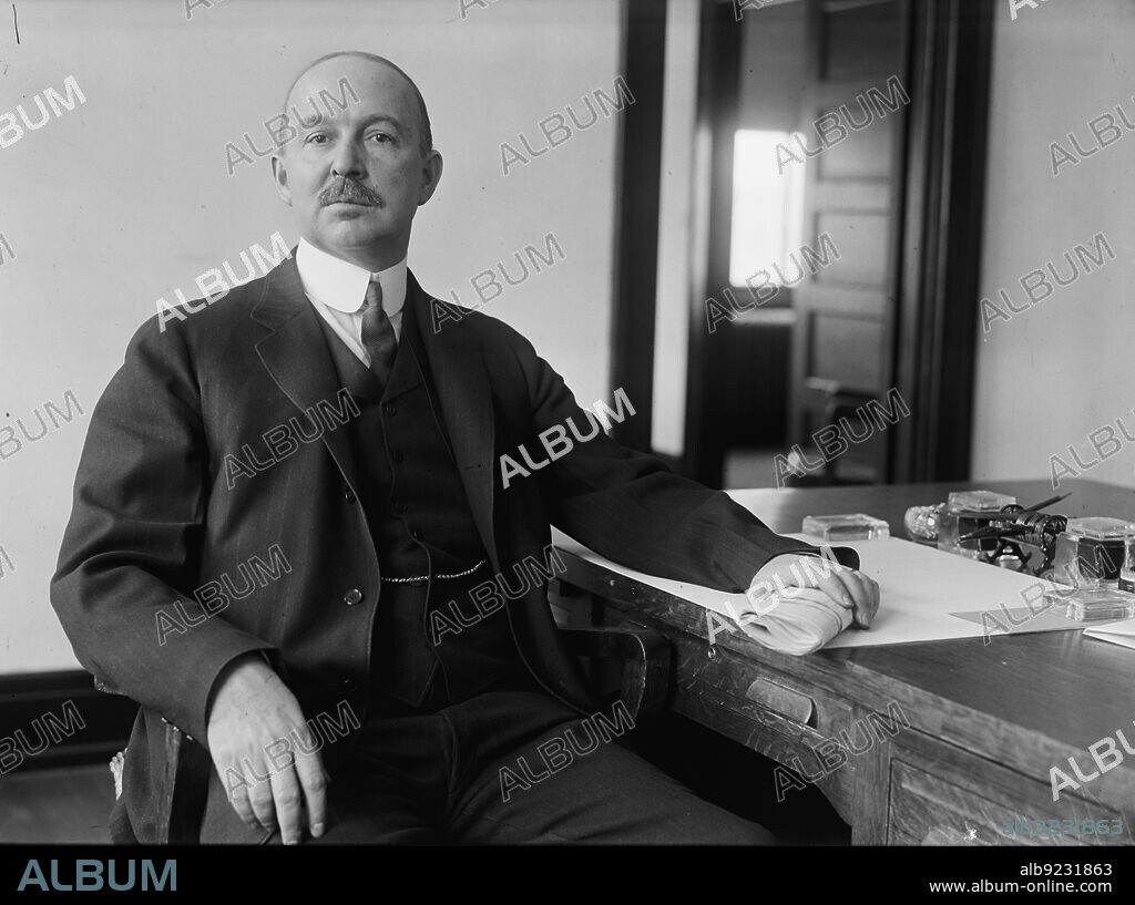 HARRIS & EWING. Hale Holden at Desk, 1917. President of the Chicago, Burlington and Quincy Railroad, chairman of the board of directors for Southern Pacific Railroad.