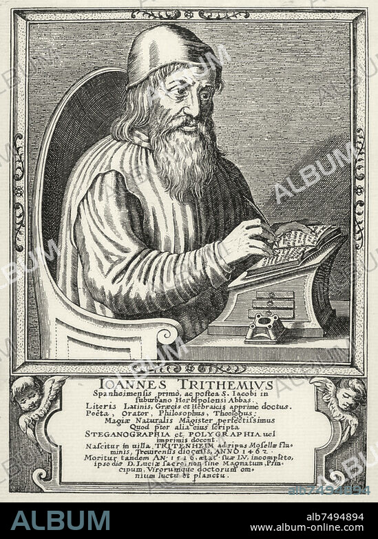 Johannes Trithemius (eigtl Johannes Heidenberg or Johannes Zeller, also Johannes von Trittenheim, Johannes Tritheim), Benedictine, humanist, scholar, 1.2.1462 Trittenheim - 13.12.1516 Würzburg. - "IOANNES TRITHEMIUS". - Copper engraving, unmarked, 16th century.