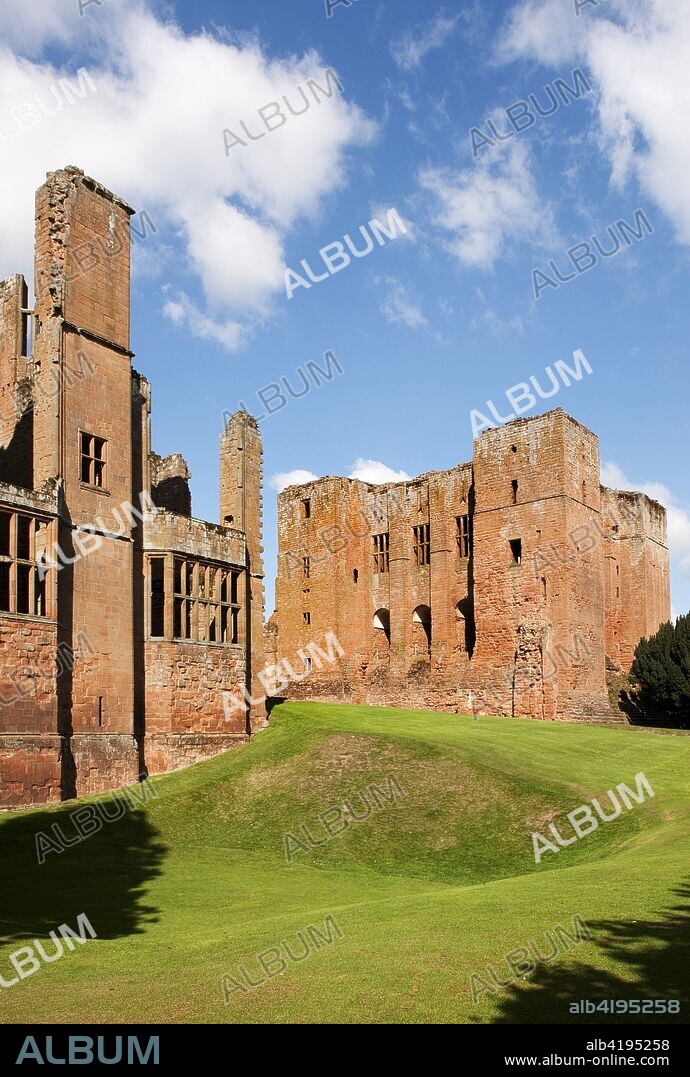 Leicester's Building and the keep, Kenilworth Castle, Warwickshire, 2009.  The first castle was built here soon after the Norman Conquest, and the impressive keep survives. Simon de Montfort held the castle in the mid 13th century, while in the 17th century it was the home of Robert Dudley, Earl of Essex and favourite of Queen Elizabeth. Many of the buildings date from this period.
